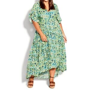 Avenue Green Maxi Asymmetrical Summer Vacation Resort Dress Womens Plus Sz 14/16